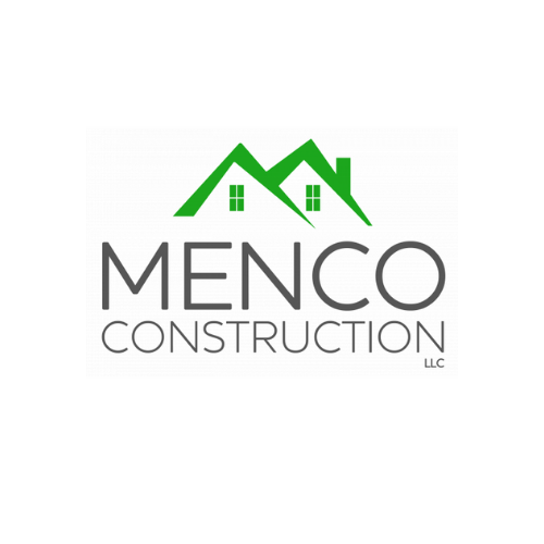 Menco Construction logo: gray text 'MENCO CONSTRUCTION' with 'LLC' in smaller text and a green stylized house roof above