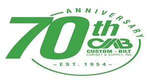 White background with green Custom-Bilt Cabinet & Supply, Inc. 70th Anniversary -Est. 1954-