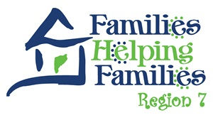 Blue house with Families in blue Helping in green and Families in blue and Region 7 in green