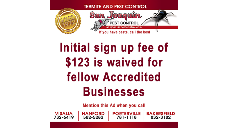 San Joaquin Pest Control Offer: Initial Signup Fee of $123 is waived for fellow Accredited Businesses