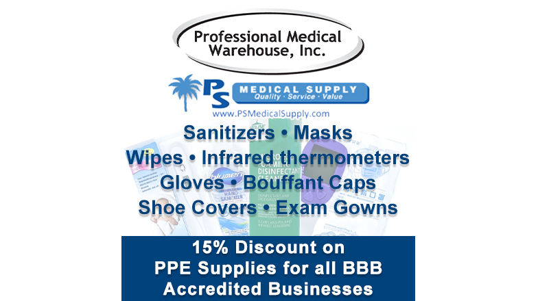 Professional Medical Warehouse offer: 15% discount on PPE supplies for all BBB Accredited Businesses