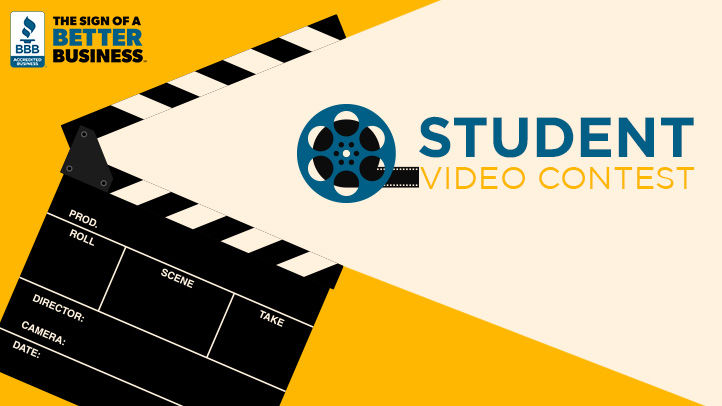Student video contest logo image with a clapperboard image
