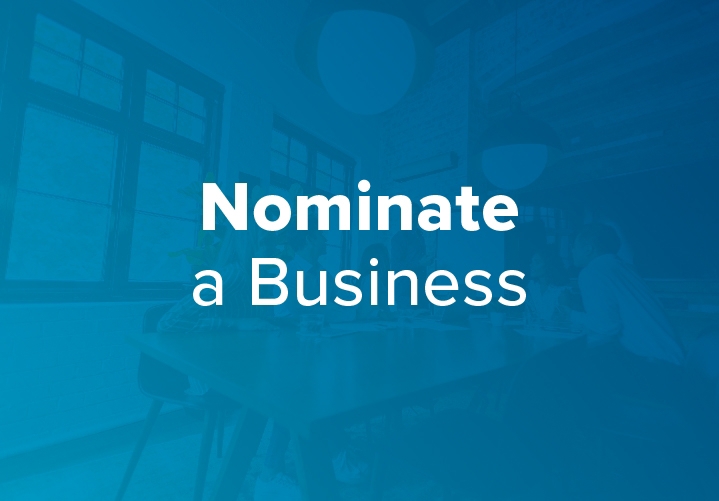"Nominate a business" on blue background