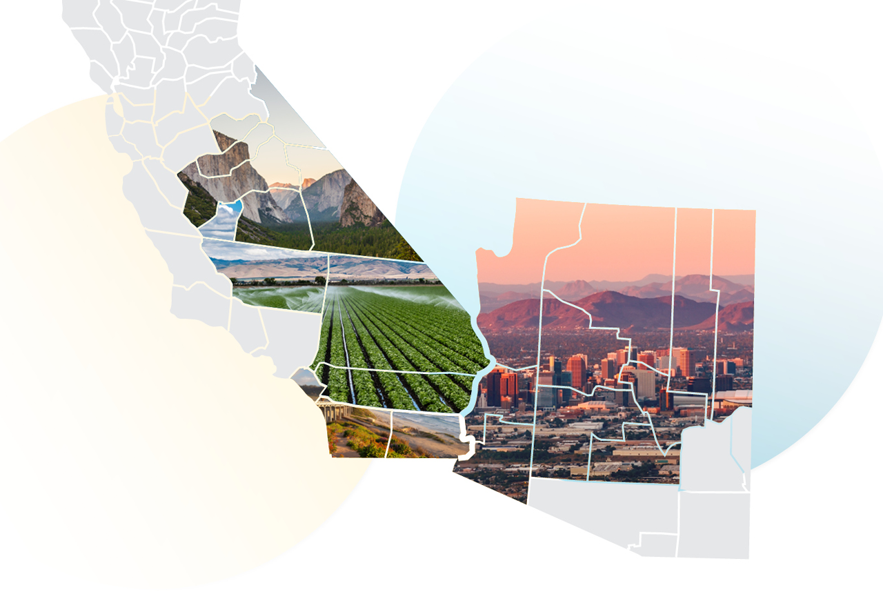Service area map of California and Nevada
