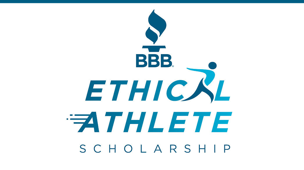 image of people running, BBB torch logo, and text saying Ethical Athlete Scholarship