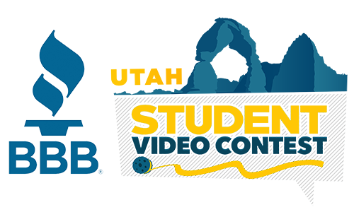 Utah student video contest blue and yellow on white background
