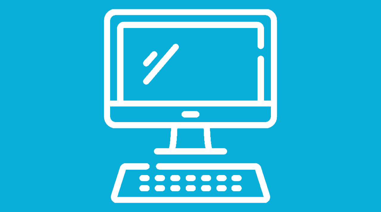 Computer icon with blue background.